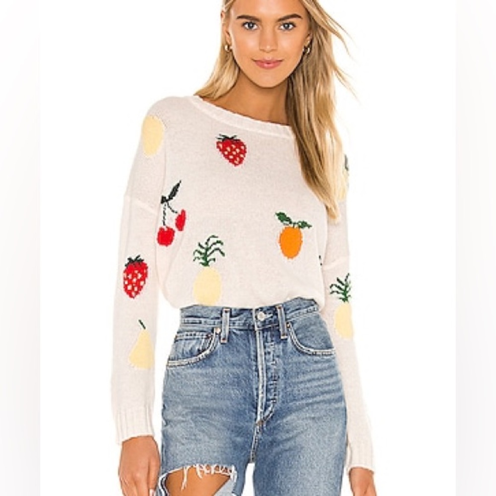 RAILS Sweater Ivory Perci Fruit Cashmere Alpaca Wool Intarsia Knit M